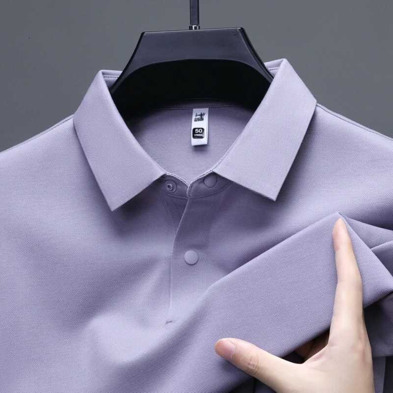 Inner Brushed Mens Long-Sleeved Polo New Autumn Golf T-shirt Luxury Goods Business Casual Top Plus Size Wool Mulberry Silk XJ250725