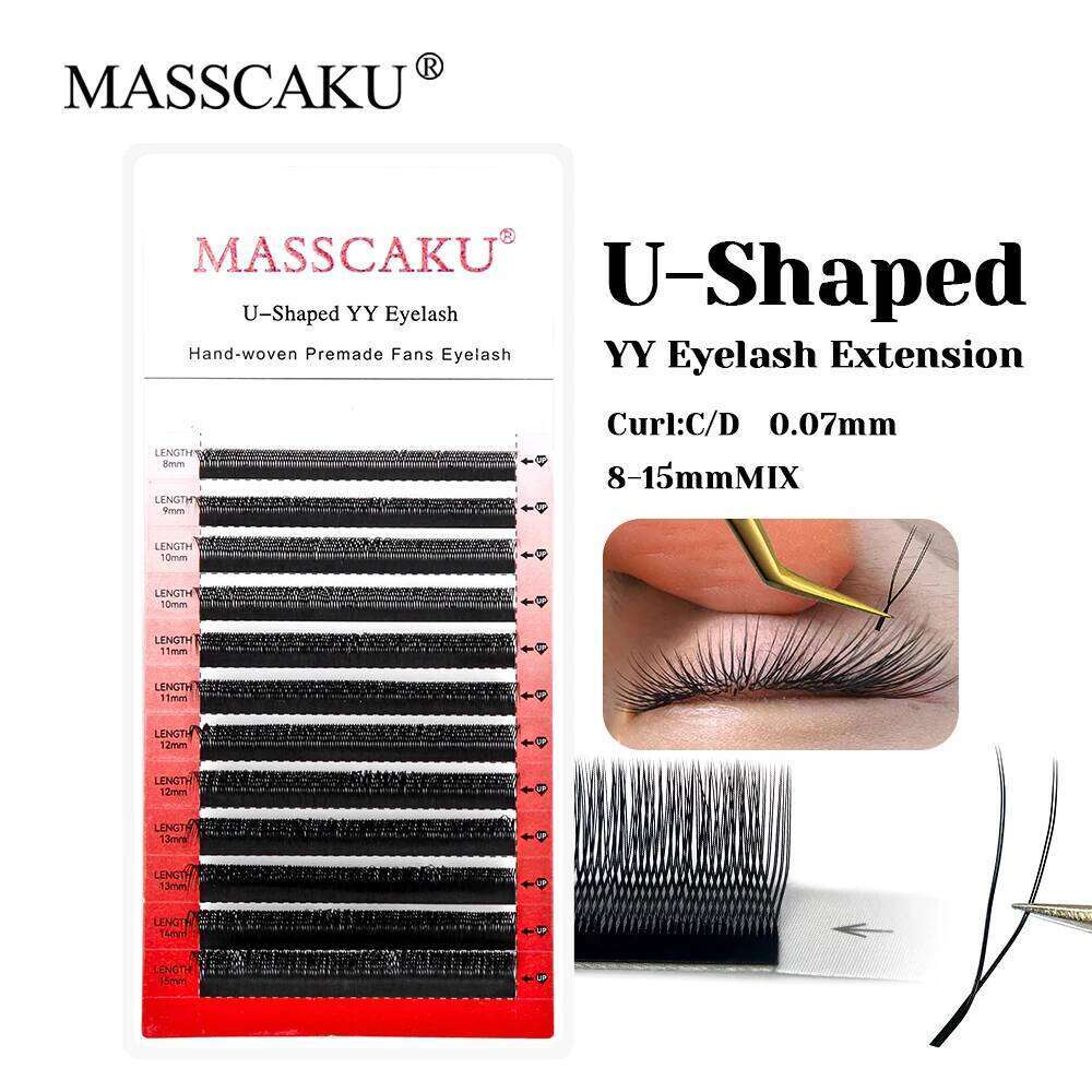 New Design U Shape YY False C D Curl 8-15mm Mix Y Style Lashes Waterproof Long-Lasting Fan Eyelashes by MASSCAKU