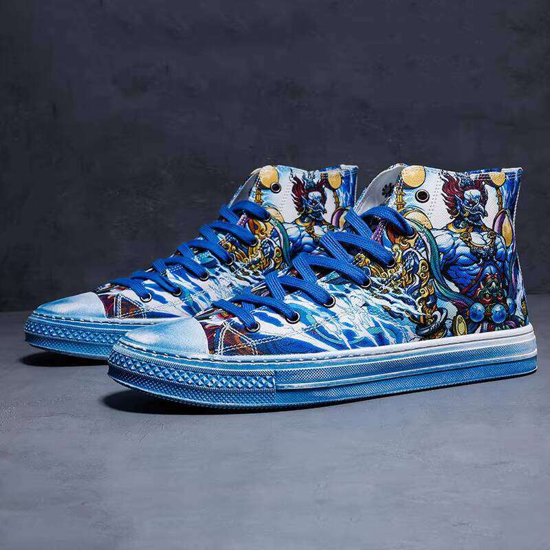 Leishen Shan Hai Jing Men's Trendy Chinese Style Board National Trend Hip Hop Canvas Graffiti Skateboard Shoes for Men