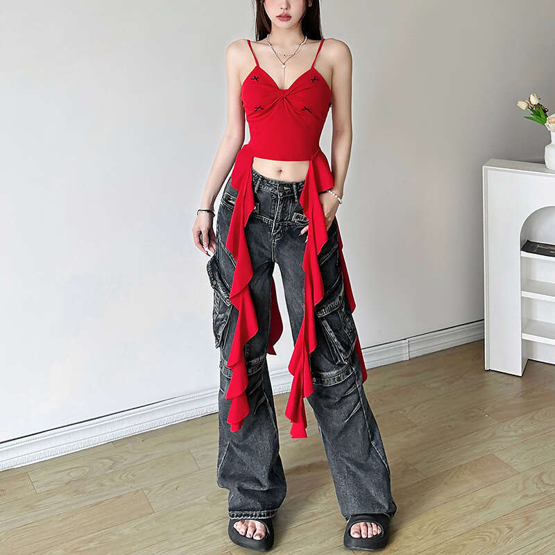 2024 Summer New Women's Solid Color Slim Fit Street Fashion Sexy Backless Tank Top b38