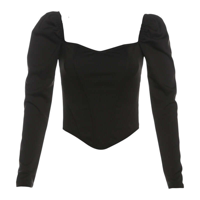 2024 Autumn New Women's Solid Color Slim Street Fashion Square Neck Long Sleeve Backless Top ed1
