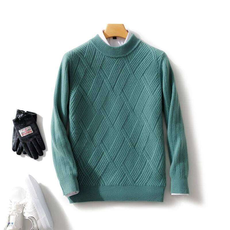 New Men's O-Neck Diagonal Stripe Pullover 100% Pure Cashmere Wool Soft Sweater Autumn Winter Casual Thick Basis Large Size Top