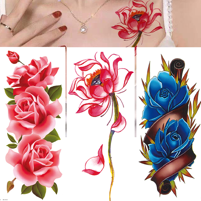 3Pcs Waterproof Temporary Tattoo Sticker Flower Rose Flash Butterfly Lace Lady Body Art Arm Fashion Fake Sleeve Women
