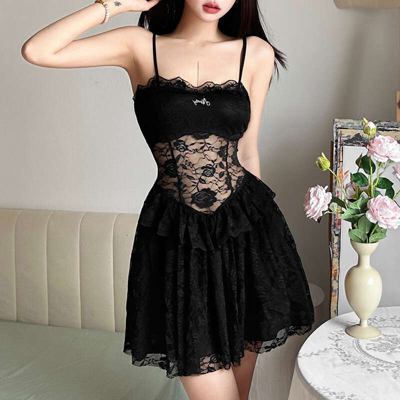 2024 Spring Summer New Women's Fashion Solid Color Sexy Lace Strap Dress 08b