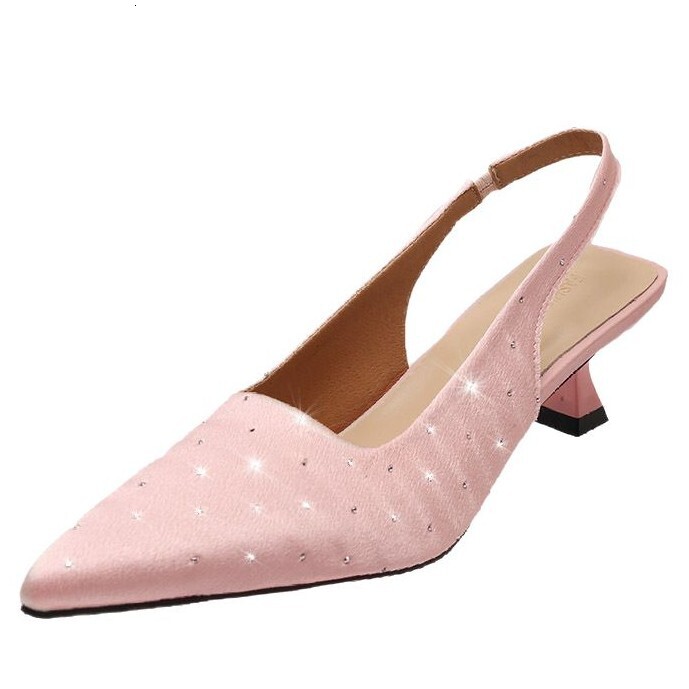 Ddmysports French Style Pointed High Heels Spring Summer New Thin Heel Closed Toe Rhinestone One Strap Sandals For Women Outdoor Shoes