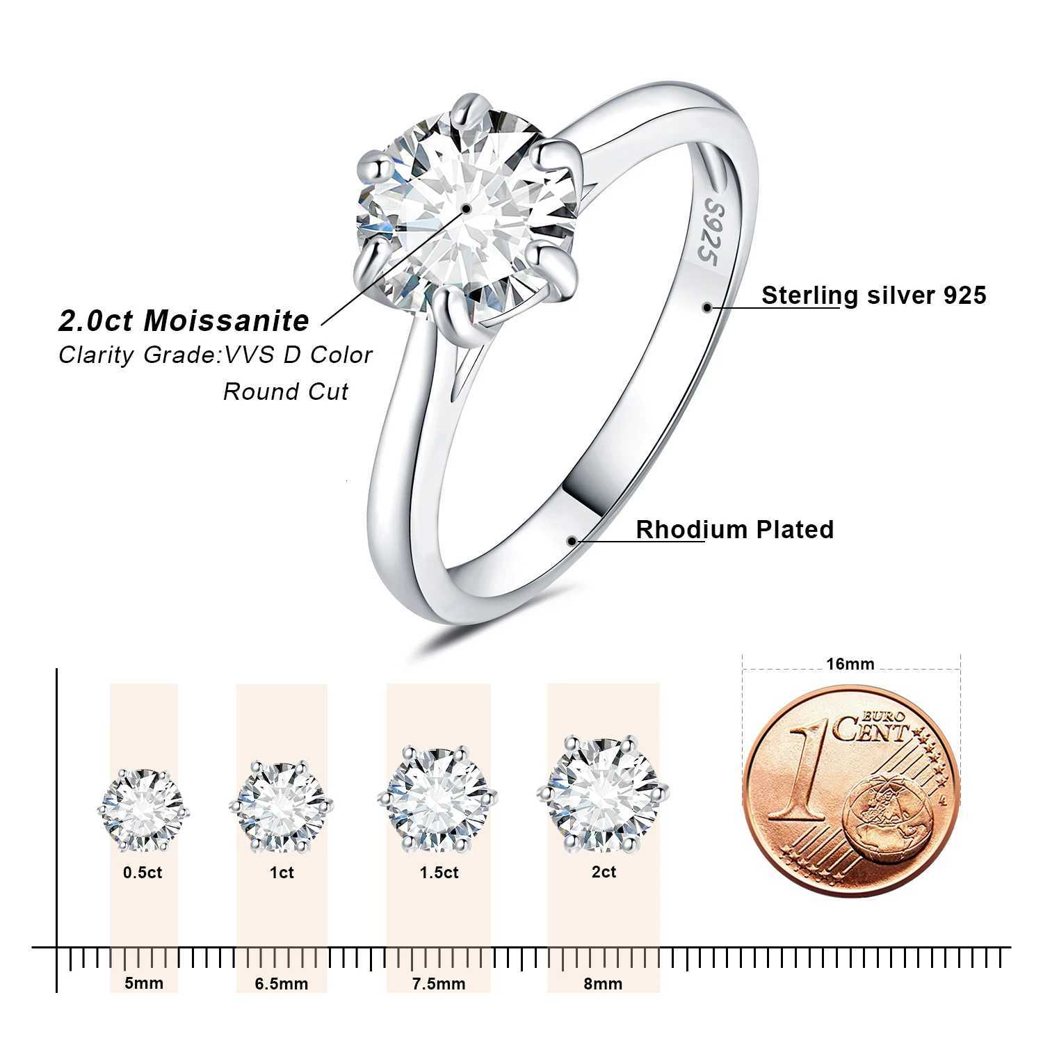 JewelryPalace Moissanite D color 0.5ct 1ct 1.5ct 2ct circular cut S925 pure silver card wedding engagement ring W250417