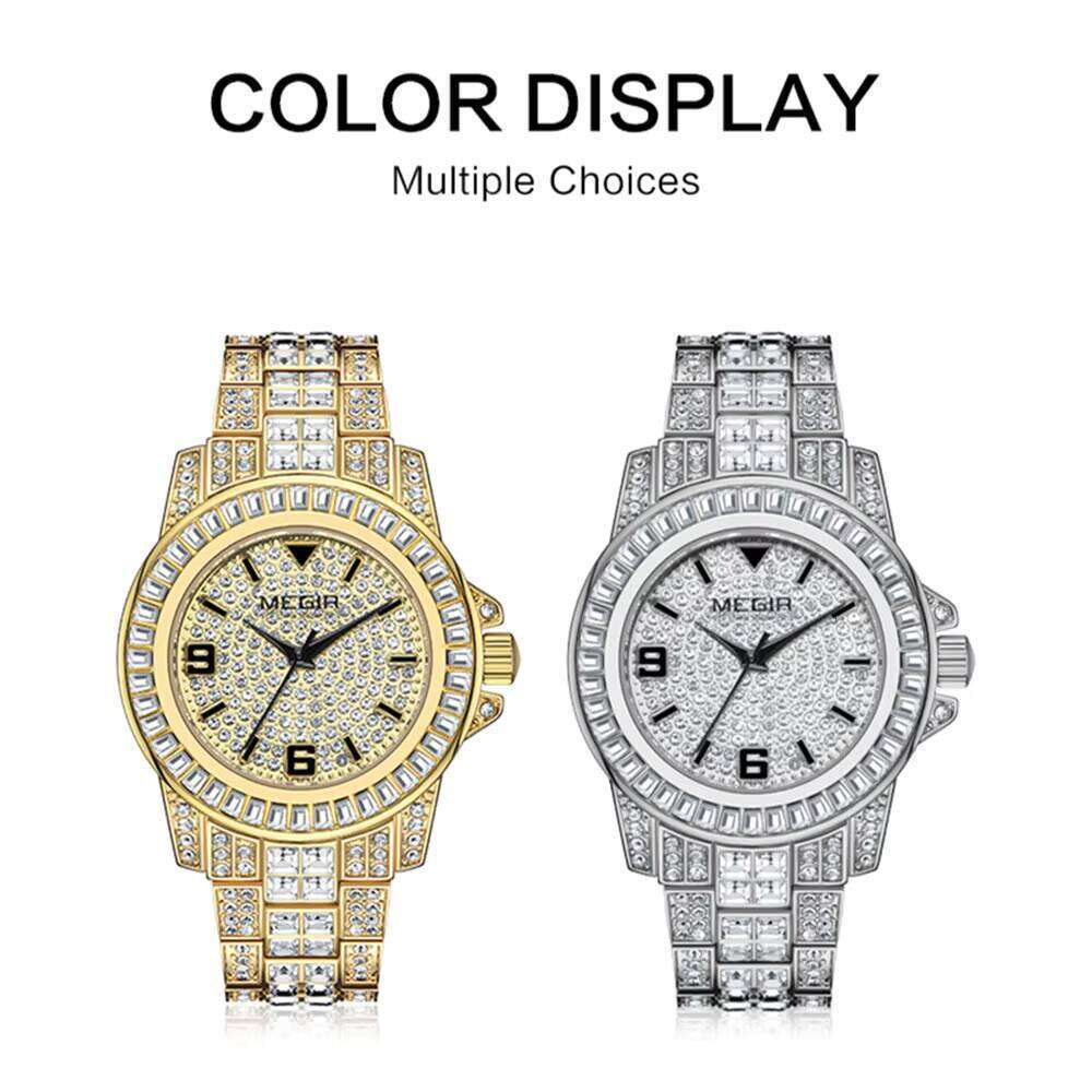 DHwatches MEGIR Men's Luxury Watch - Diamond, 42mm Big Face, 30M Waterproof, Stainless Steel, Hip Hop Fashion Wristwatch