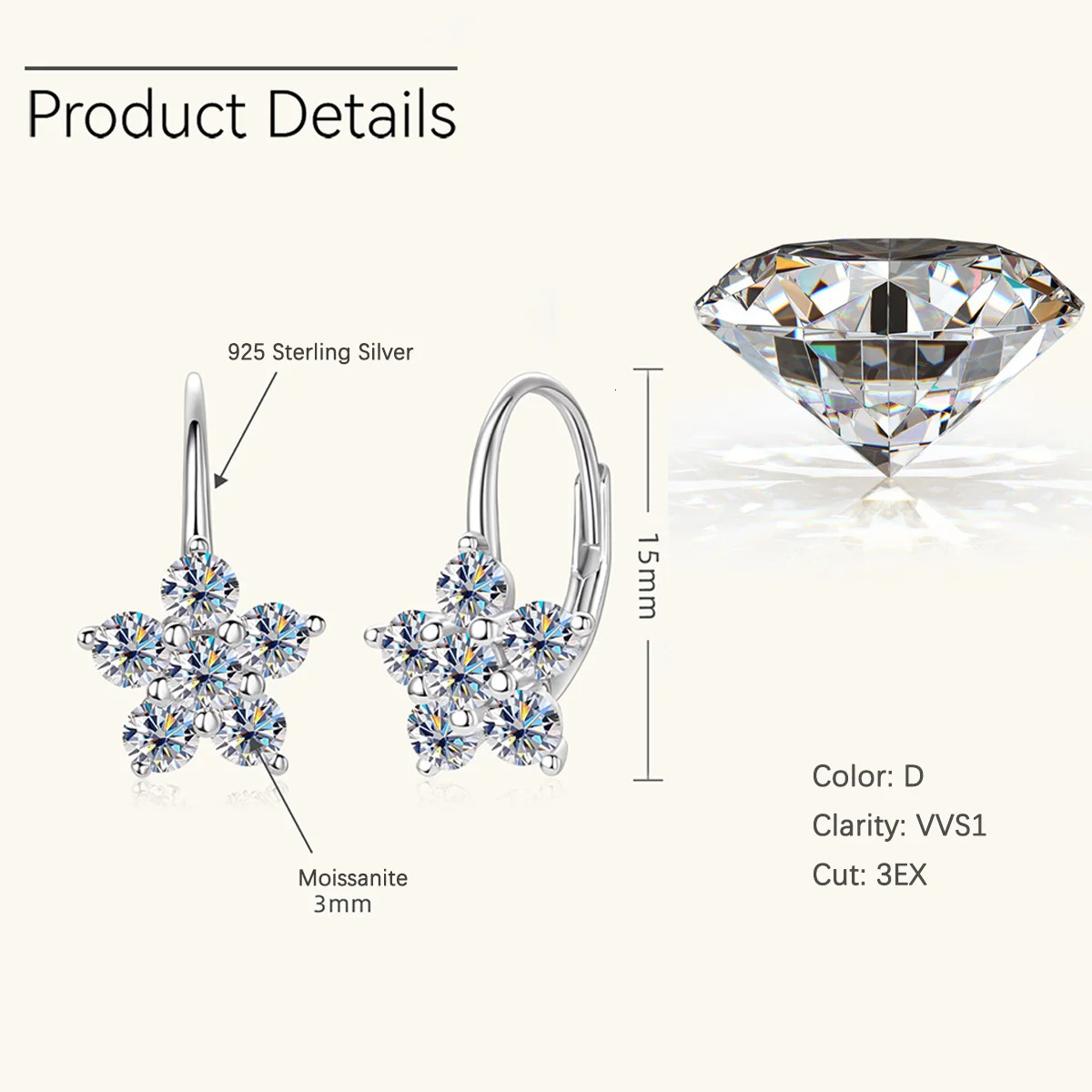 Star Earrings 925 Sterling Silver Hoop Earring Engagement Party Gift Fine Jewelry 250715