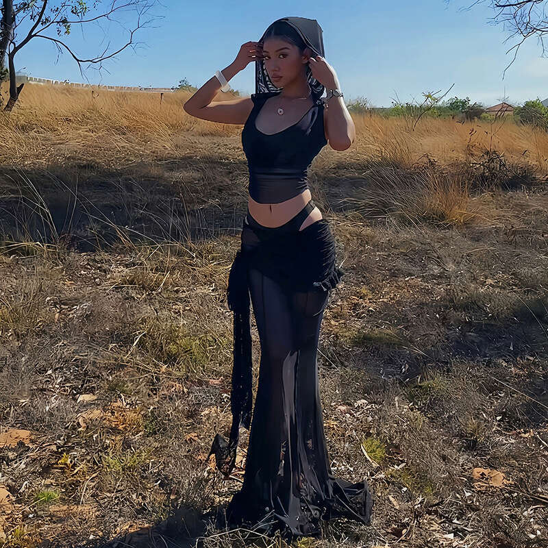 2025 Summer New Women's Sexy Hot Girl Solid Color Mesh Crop Top Fashion Street Outfit for Women 580
