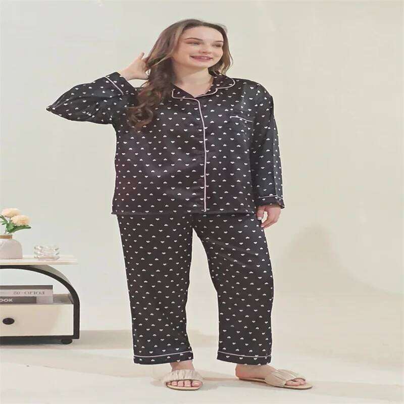 Designer Leisure High Quality Summer Print Fashion Women Pama Set Sweet Lace Cuff Trousers Long Sleeve Suit Pyjamas Home clothing Women's casual 