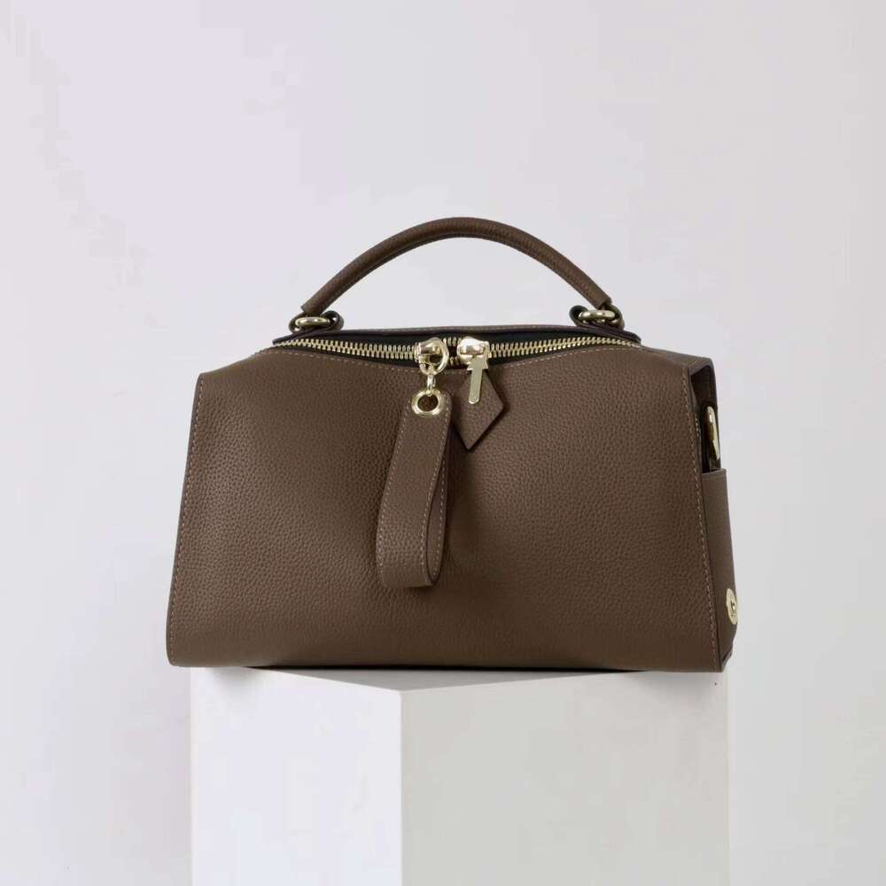 New Long Term Model Dropship Blue Grey Fashion Boston Tote Full Grain Cow Leather Women Handbag 2 Straps Female Shoulder Bag