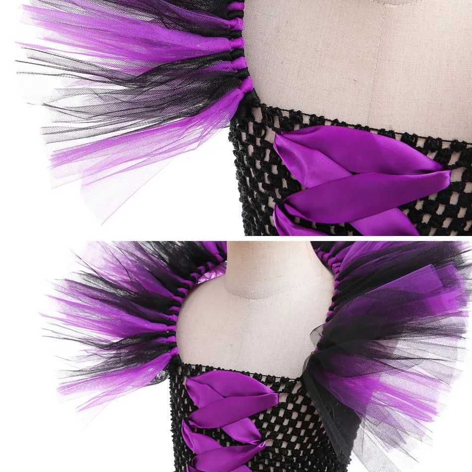 Halloween Witch Dress Girl Evil Queen Cosplay Costume Handmade Knitted Tulle Tutu Ruffles Floor Length Princess Outfits Z250725