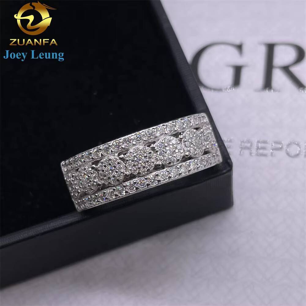 Pass Diamond Tester Factory Wholesale Price Custom Fine Jewelry 925 Sterling Silver Iced Out Hip Hop Moissanite Ring for Men