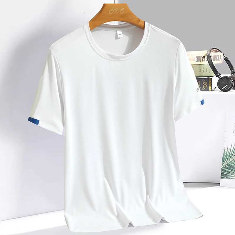Mens Summer Ice Silk T-shirt Sweatshirt Round Neck Simple Running Fitness Suit Thin Breathable Quick Drying T Y250724