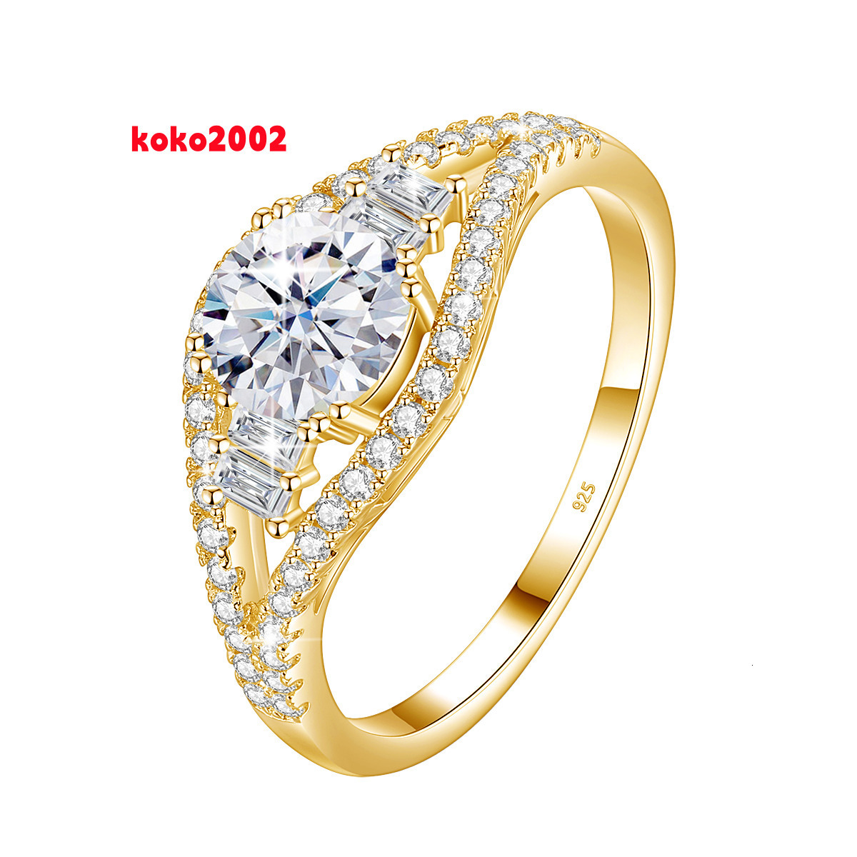 GRA Certified 0.8ct Moissanite Engagement Ring for Women 6mm D Color 925 Sterling Silver 18K Gold Plated Jewelry Gift