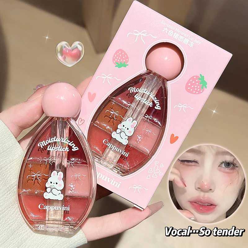 Strawberry Mirror Lip Jelly PlateSix-color Juicy Pink Plum Solid Lip Gloss Set Silicone Brush Head Moisturizing Lip Oil TintXJ250724
