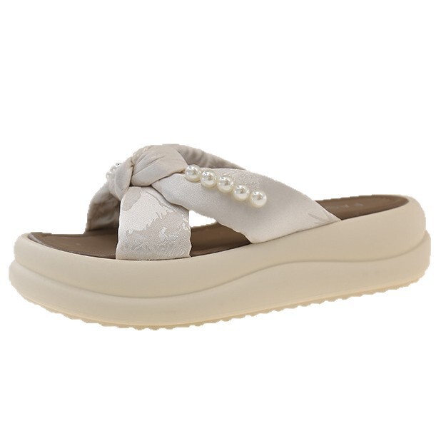 Ddmysports Cross Pearl Thick Sole Slippers For Women With Skirts Summer Outdoor Wear New Fashion Fairy Style Gentle Sandals Outdoor Shoes
