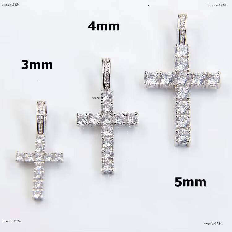 Vvs Moissanite Cross Factory Wholesale Round Brilliant Cut Dia 3mm 4mm 5mm Sier Hip Hop Pendant Jewelry