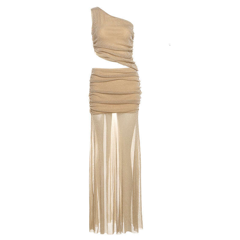 2025 Spring/Summer New Sexy Asymmetric Neck Vest High Sheer Tie Waist Skirt Set for Women 602
