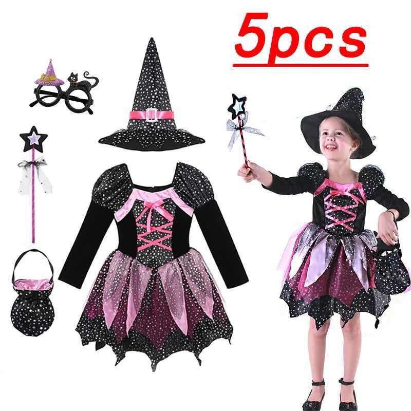 2024 Halloween Girls Witch Dress with Hat Drama Plays Wizard Gown Children Horro Costume All Saints Cosplay Evil Spell Clothing Z250725