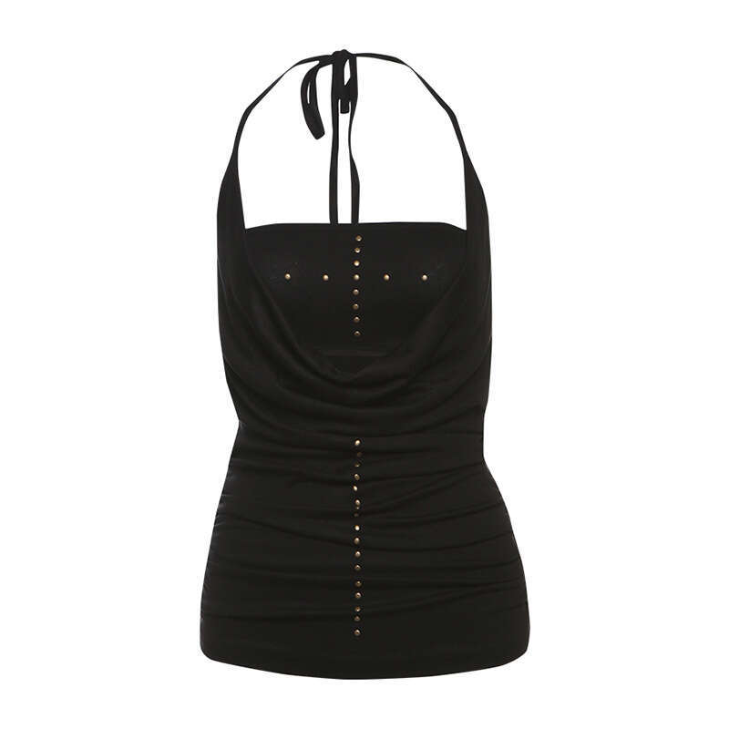 2025 Spring New Women's Solid Color Slim Fit Fashion Halter Neck Strapless Backless Tank Top Two-Piece Set df3