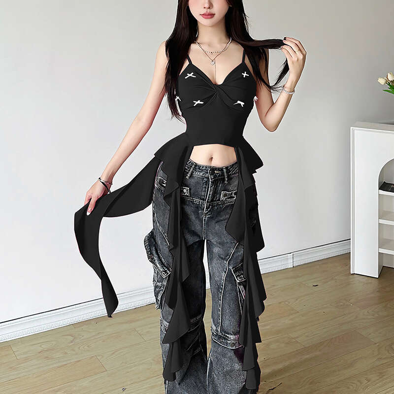 2024 Summer New Women's Solid Color Slim Fit Street Fashion Sexy Backless Tank Top b38