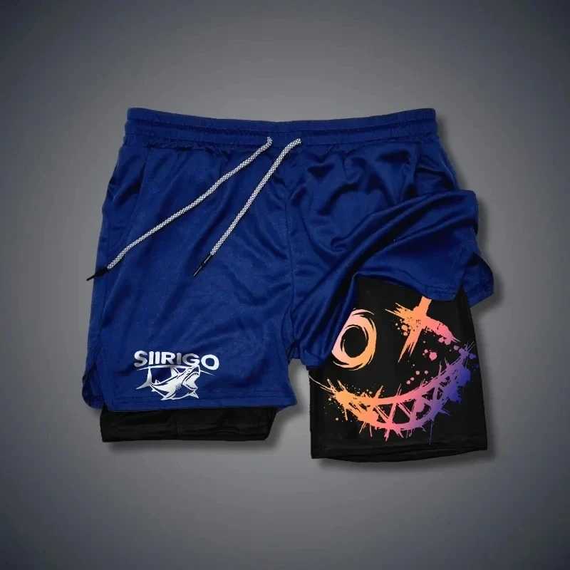 2024 Mens Smiling Face Printed Fitness Shorts Double-Layer 2-in-1 Quick Drying Fitness Outdoor Leisure Training Sports Shorts W250724