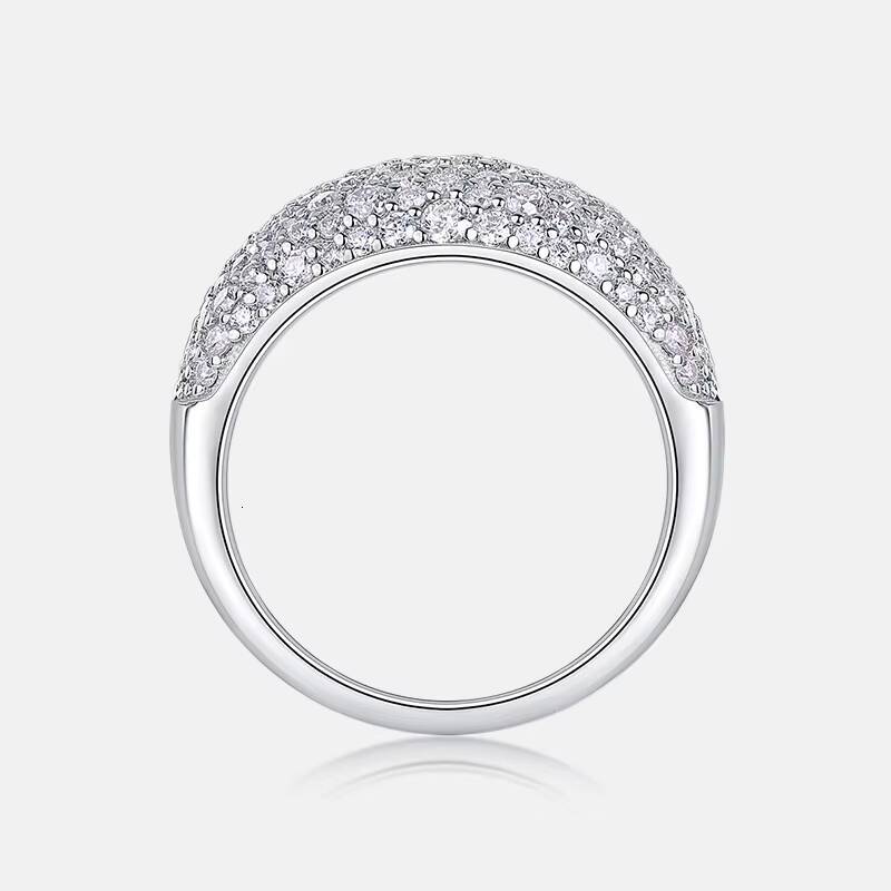 Luxury Fine Jewelry S925 Sterling Silver Pave Setting Dome Design Moissanite Ring for Women Engagement Wedding Ring