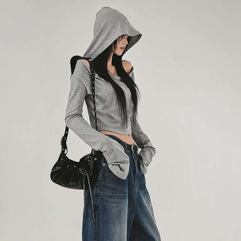 2024 Women's Summer New Solid Color Fashion Hooded Long Sleeve Slim Crop Top for Women 527