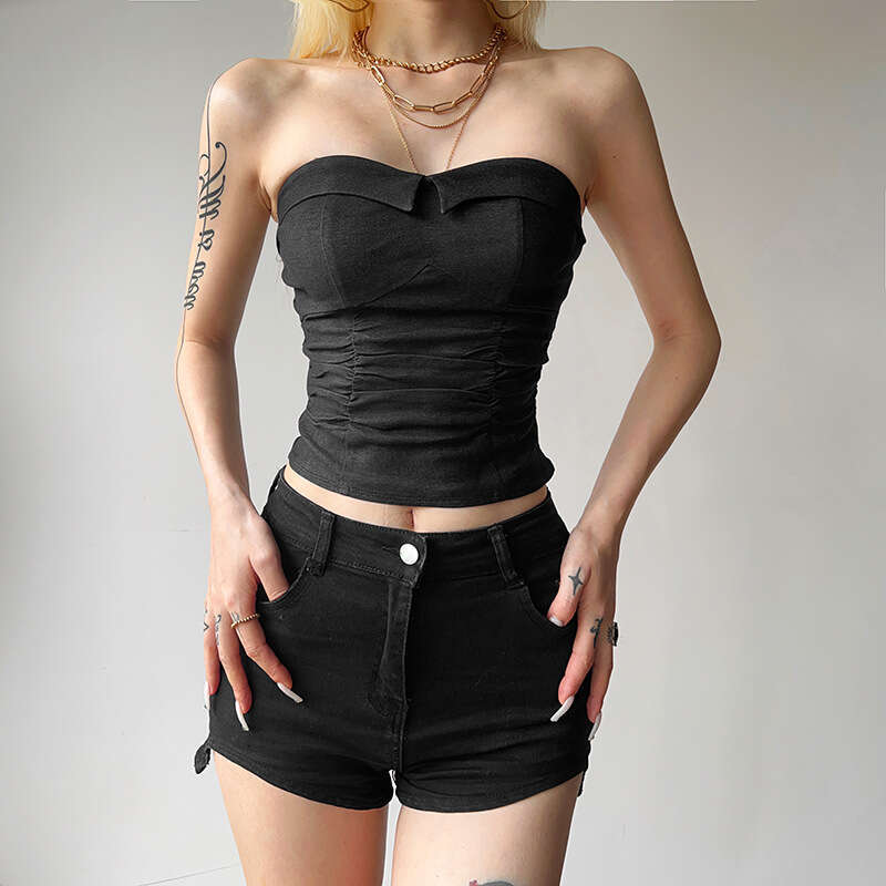 2023 Summer New Women's Solid Color Slim Fit Fashion Off-Shoulder Sexy Tube Top Backless Vest e36