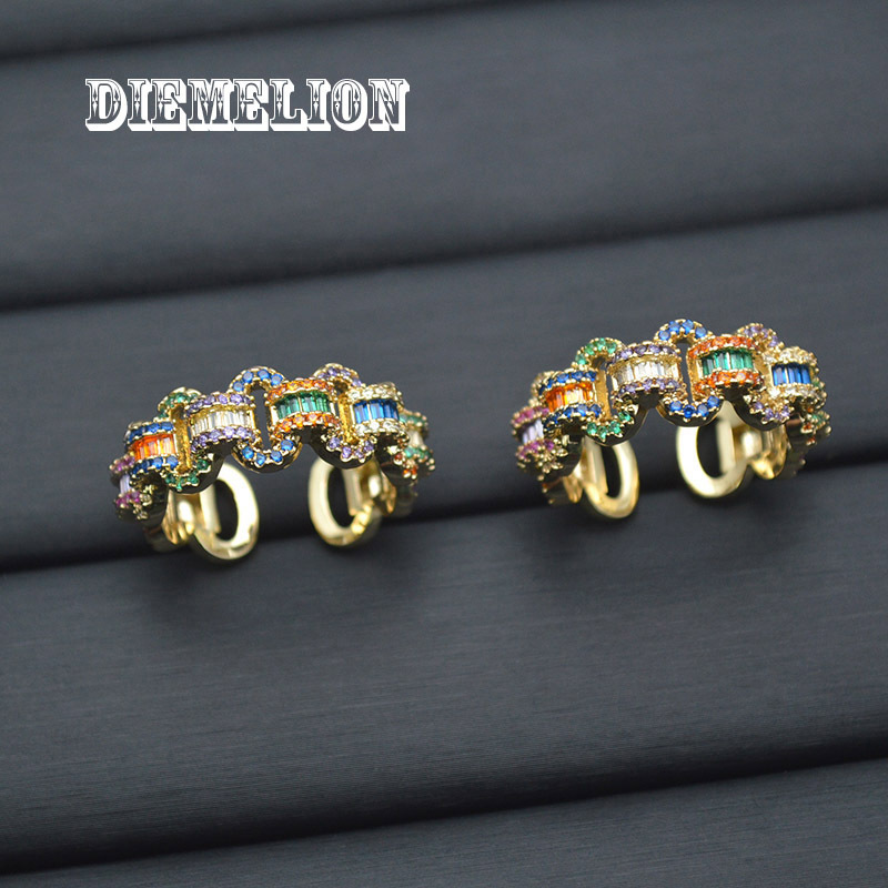 European And American Punk Hip-hop Colorful Designer Jewelry Zircon Ring Hollow Shiny Personality Cuban Chain Luxury Jewelry Ring Gold-plated Color-re