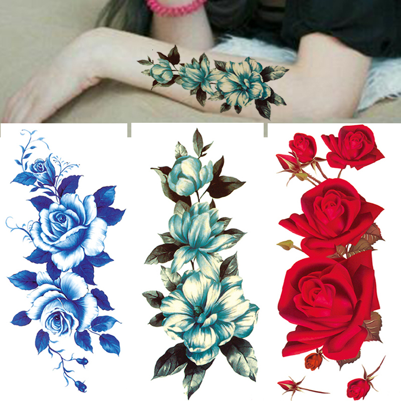 3Pcs Waterproof Temporary Tattoo Sticker Flower Rose Flash Butterfly Lace Lady Body Art Arm Fashion Fake Sleeve Women