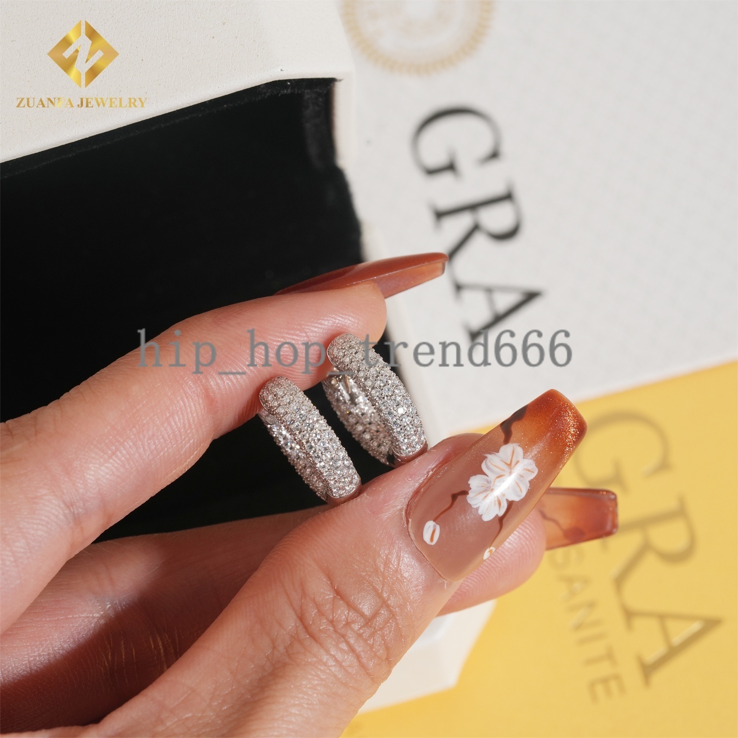 Iced Out 3 Rows VVS Moissanite Diamond Earrings 925 Silver Jewelry Trendy Hip Hop Hoop Earrings Diamonds for Men Women