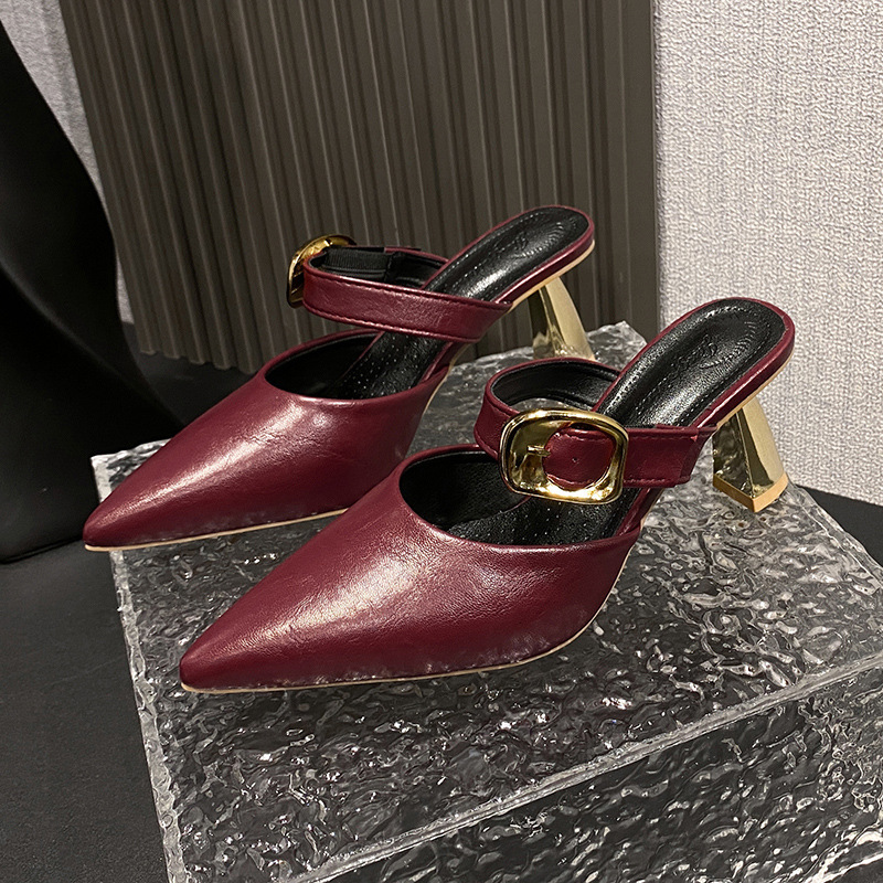 Ddmysports Spring Summer New Elegant French Style High For Women Pointed Mules Thin Heel Sexy Closed Toe Sandals Outdoor Shoes