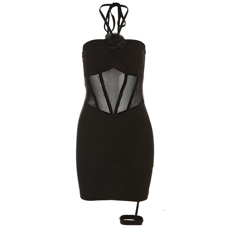 2023 Summer New Women's Solid Color Slim High Waist Fashion Off-Shoulder Halter Dress d60