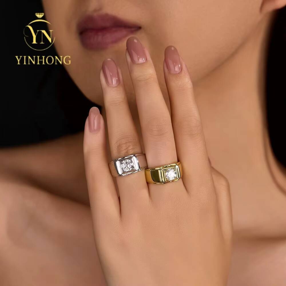 Wholesale Custom Mens Engagement Ring 1.0ct White Moissanite S925 Silver For Engagement Gift Wedding Rings