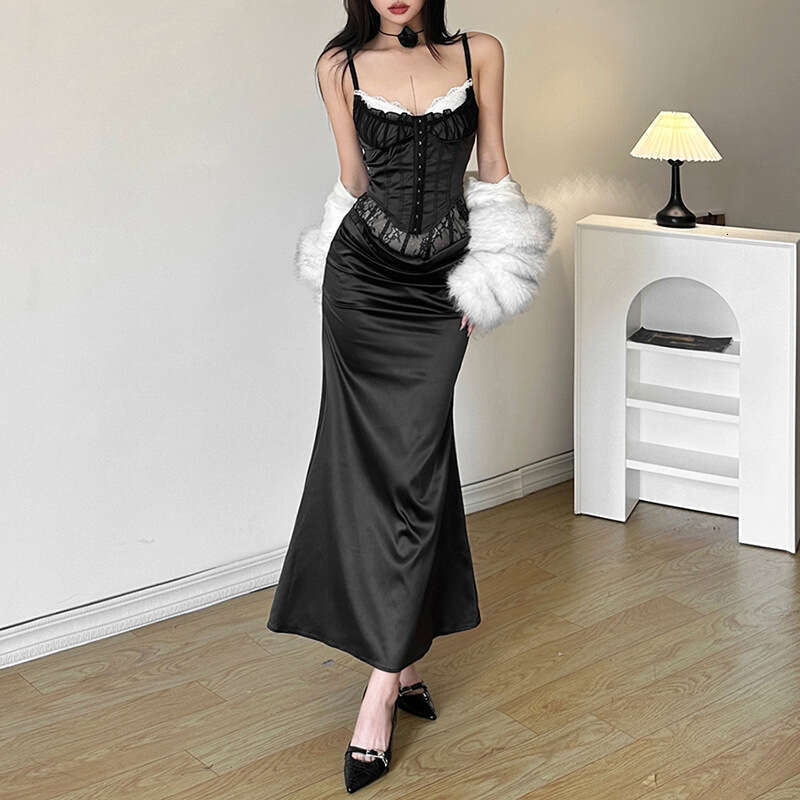 2023 Autumn Winter New Women's Solid Color Slim Fit Bodycon Street Fashion High Waist Pleated Skirt cd2