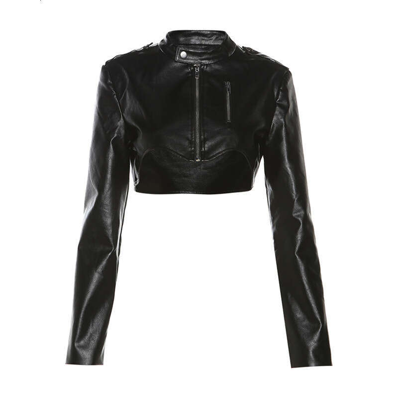 2023 Summer New Women's Solid Color Slim Street Fashion Round Neck Zipper Long Sleeve Jacket b8f