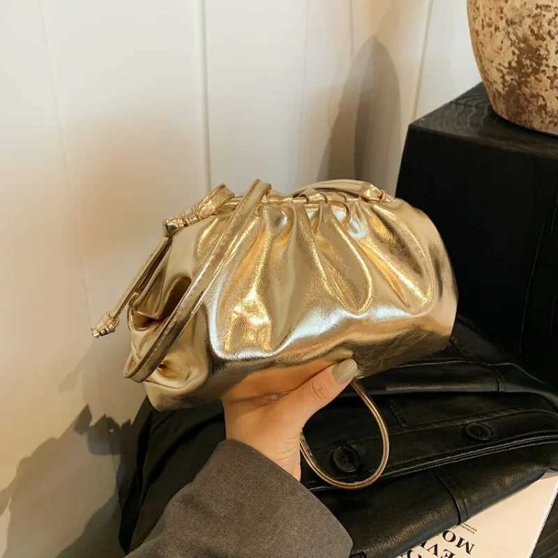 Small Luxury Design Wens Soft PU Leather Gold Silver Cloud Hobo Bag Elegant Dressy Handbag Ruched Dumpling Party Clutch Purse Y250725