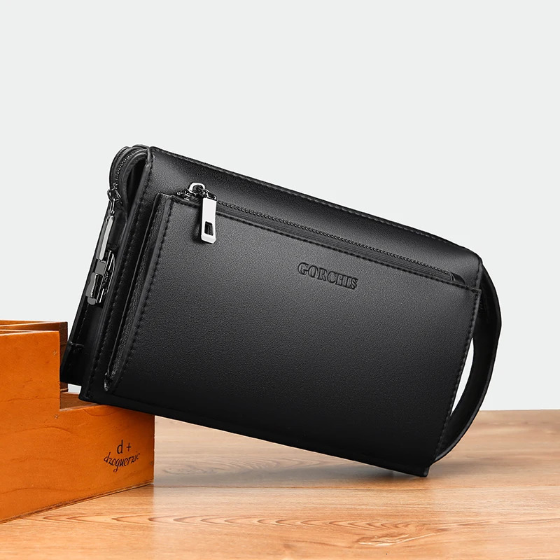 High quality solid color leather password lock n mens business handbags wallet card bag bag clutches 250723