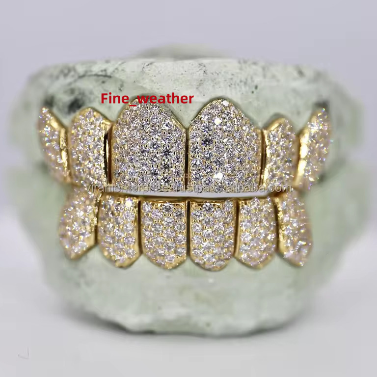 Custom VVS Iced White Gold Yellow Gold Diamond Moissanite Grillz Latest Design Teeth Shape Pattern Jewelry Best Price Quality