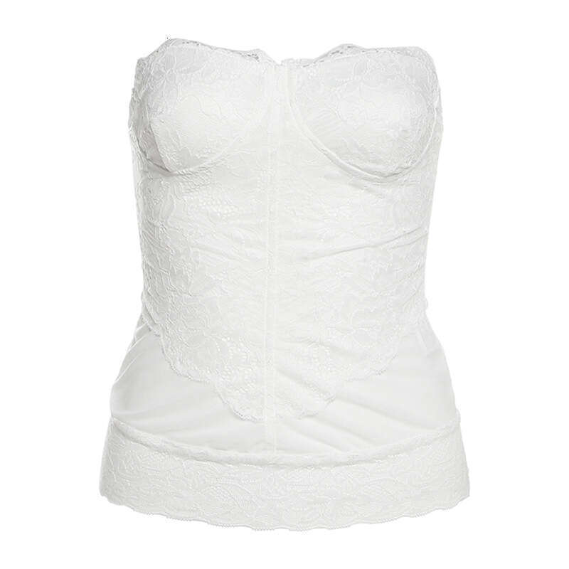2025 Summer INS Style New Sleeveless Tube Slim Fit Versatile Lace Trim Top for Women 5c3