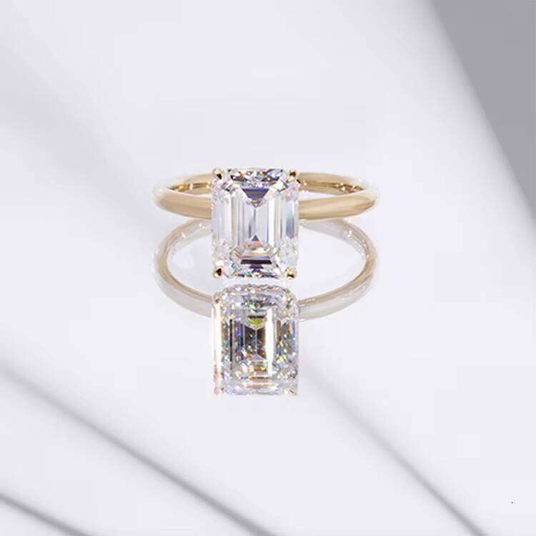 New Fashioned Customized Ring 14k Yellow Solid Gold with 3CT Emerald Cut Half Band Moissanite Dia for Wedding Couple Rings
