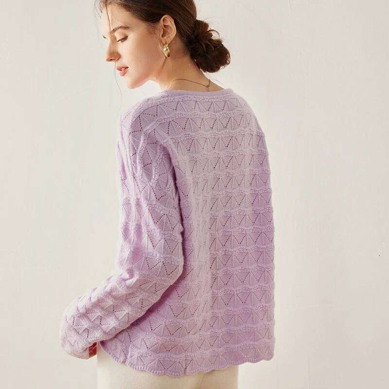 Women's Sweater Autumn/Winter New 100% Pure Cashmere Hoodie Casual Solid Knitted Tops Fashion Korean Loose Round Neck Blouse MDNG