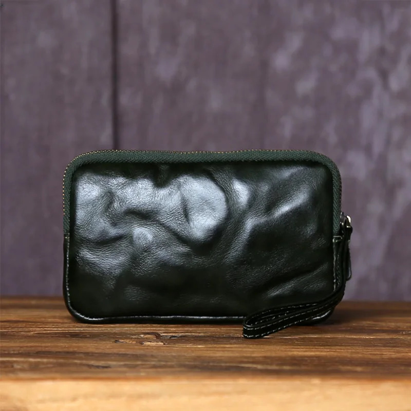 Vintage Vegetable Tanned Top Layer Cowhide Clutch Bag For Unisex Solid Color Genuine Leather Portable Coin Purse Mobile Phone 250723