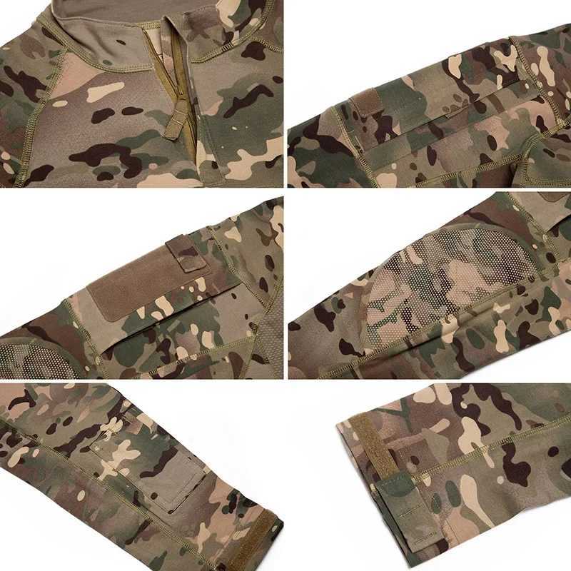 Mens Camouflage Hunting Combat T Shirt Stretch Cotton 1/4 Zipper Uniform Shirts Long Sleeve Camo Shirt Y250724
