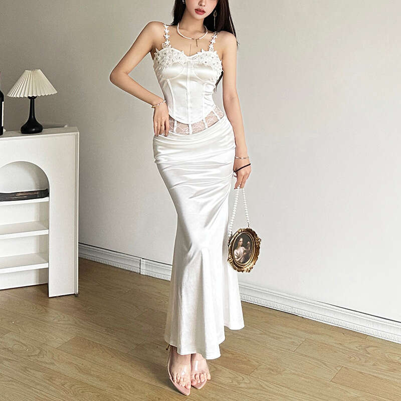 2024 Spring New Women's Solid Color Slim Fit Camisole Fashion High Waist Skirt Set 803
