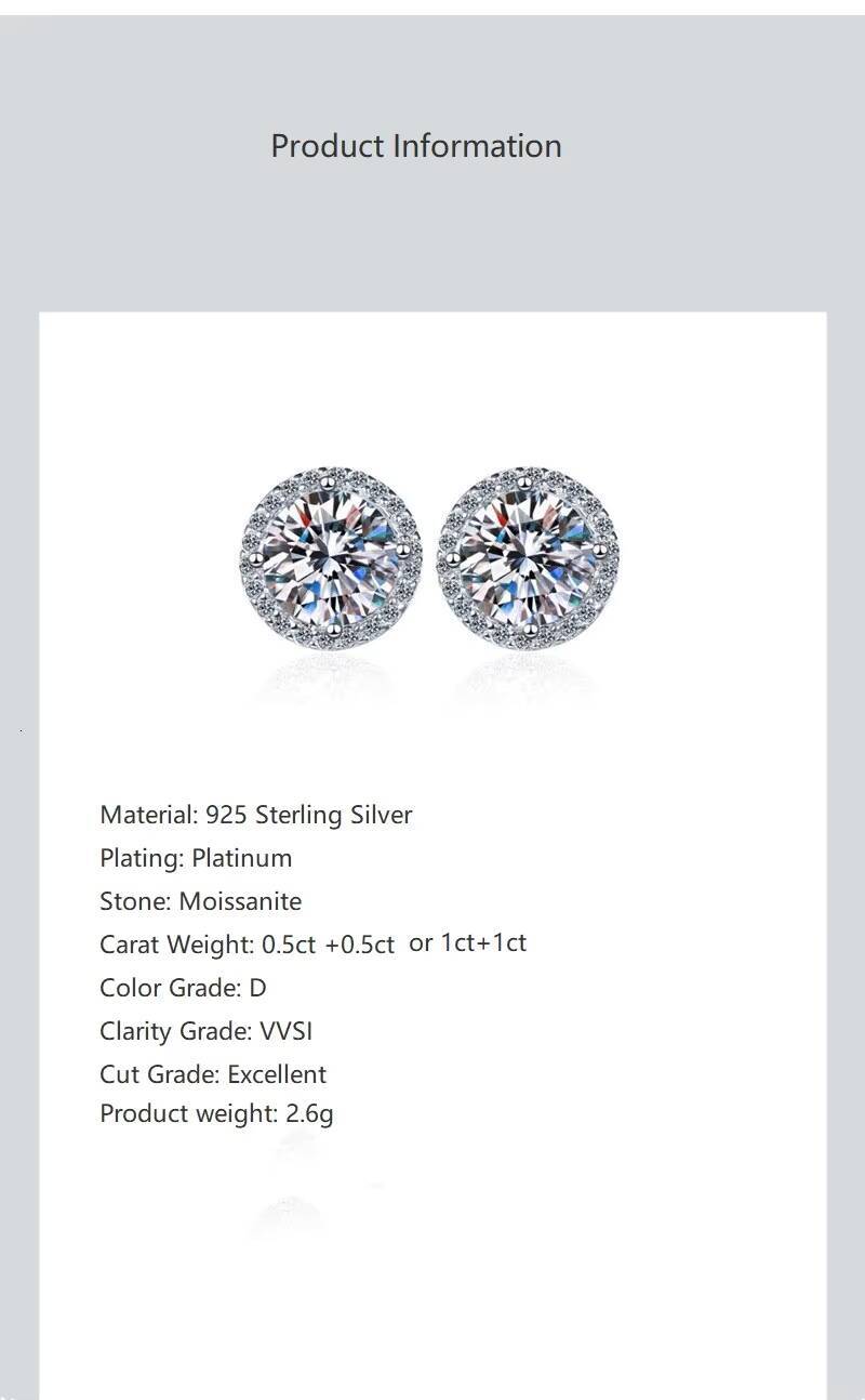 Iced Out 0.5ct 1ct 2ct halo Moissanite Diamond Earrings 925 Sterling Silver Hip Hop Moissanite Stud Earrings Men and Women