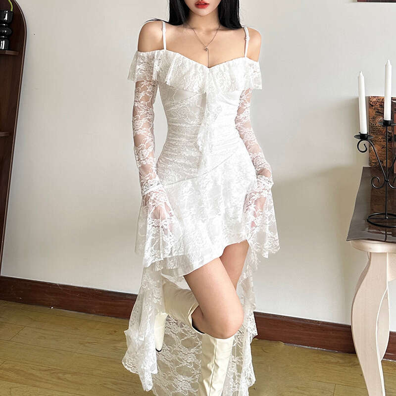 2024 Autumn Winter New Women's Solid Color Slim High Waist Fashion Off-Shoulder Strap Dress db9