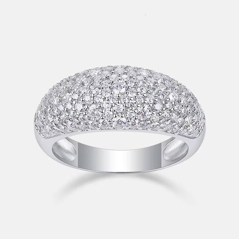Luxury Fine Jewelry S925 Sterling Silver Pave Setting Dome Design Moissanite Ring for Women Engagement Wedding Ring